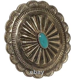 Vintage Navajo Native American Silver Tone Turquoise Concho Artisan Brooch