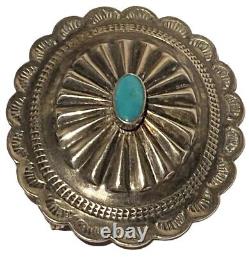 Vintage Navajo Native American Silver Tone Turquoise Concho Artisan Brooch