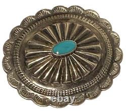 Vintage Navajo Native American Silver Tone Turquoise Concho Artisan Brooch