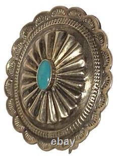 Vintage Navajo Native American Silver Tone Turquoise Concho Artisan Brooch