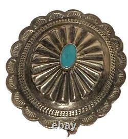 Vintage Navajo Native American Silver Tone Turquoise Concho Artisan Brooch