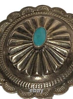 Vintage Navajo Native American Silver Tone Turquoise Concho Artisan Brooch