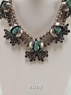 Vintage Navajo Native American Silver & Turquoise Necklace Signed RKC 17.5 Long