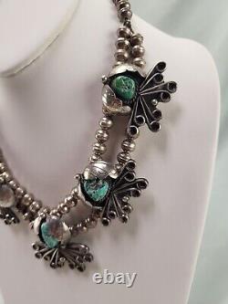 Vintage Navajo Native American Silver & Turquoise Necklace Signed RKC 17.5 Long