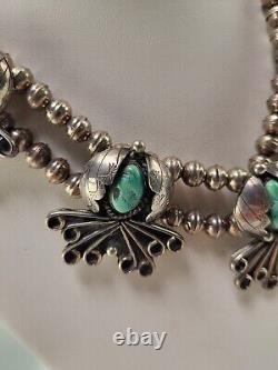 Vintage Navajo Native American Silver & Turquoise Necklace Signed RKC 17.5 Long