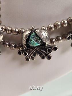 Vintage Navajo Native American Silver & Turquoise Necklace Signed RKC 17.5 Long