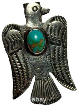 Vintage Navajo Native American Silver Turquoise Thunderbird Artisan Money Clip