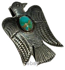 Vintage Navajo Native American Silver Turquoise Thunderbird Artisan Money Clip