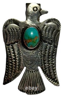 Vintage Navajo Native American Silver Turquoise Thunderbird Artisan Money Clip