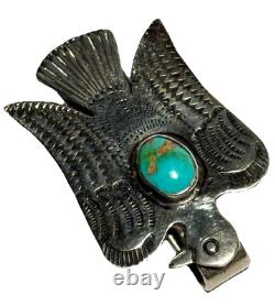 Vintage Navajo Native American Silver Turquoise Thunderbird Artisan Money Clip