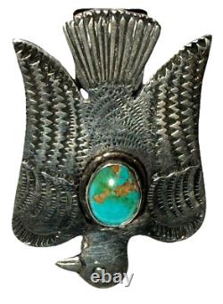 Vintage Navajo Native American Silver Turquoise Thunderbird Artisan Money Clip