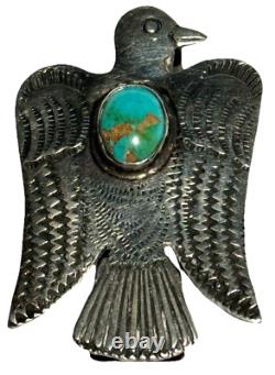 Vintage Navajo Native American Silver Turquoise Thunderbird Artisan Money Clip