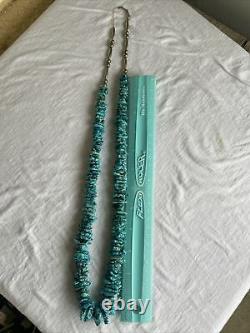 Vintage Navajo Native American Sterling Silver Beads Turquoise Necklace 190 Gms