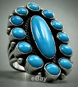 Vintage Navajo Native American Sterling Silver Blue Gem Turquoise Cluster Ring