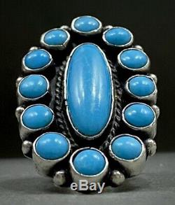 Vintage Navajo Native American Sterling Silver Blue Gem Turquoise Cluster Ring