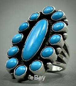 Vintage Navajo Native American Sterling Silver Blue Gem Turquoise Cluster Ring