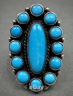 Vintage Navajo Native American Sterling Silver Blue Gem Turquoise Cluster Ring