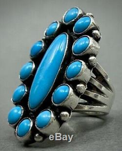 Vintage Navajo Native American Sterling Silver Blue Gem Turquoise Cluster Ring