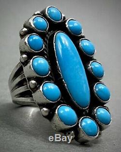 Vintage Navajo Native American Sterling Silver Blue Gem Turquoise Cluster Ring