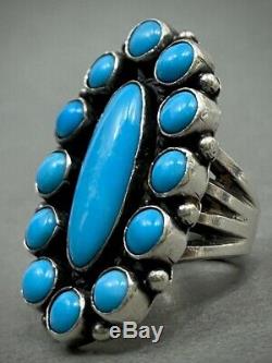 Vintage Navajo Native American Sterling Silver Blue Gem Turquoise Cluster Ring