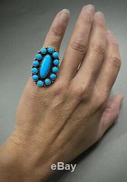 Vintage Navajo Native American Sterling Silver Blue Gem Turquoise Cluster Ring