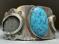 Vintage Navajo Native American Sterling Silver Blue Gem Turquoise Cuff Bracelet
