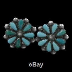 Vintage Navajo Native American Sterling Silver Turquoise Cluster Post Earrings