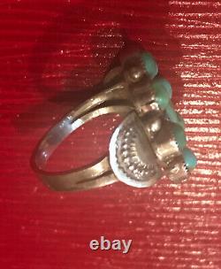Vintage Navajo Native American Sterling Silver Turquoise Cluster Ring Size 7