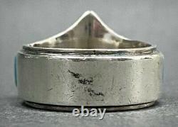 Vintage Navajo Native American Sterling Silver Turquoise Cornrow Inlay Ring