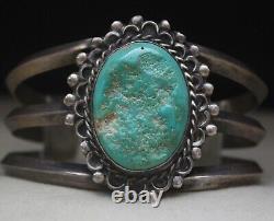 Vintage Navajo Native American Sterling Silver Turquoise Cuff Bracelet