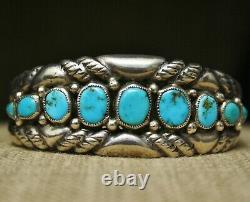 Vintage Navajo Native American Sterling Silver Turquoise Cuff Bracelet