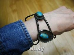 Vintage Navajo Native American Sterling Silver Turquoise Cuff Bracelet