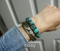 Vintage Navajo Native American Sterling Silver Turquoise Cuff Bracelet