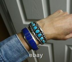 Vintage Navajo Native American Sterling Silver Turquoise Cuff Bracelet