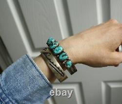 Vintage Navajo Native American Sterling Silver Turquoise Cuff Bracelet