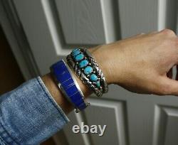 Vintage Navajo Native American Sterling Silver Turquoise Cuff Bracelet