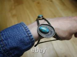 Vintage Navajo Native American Sterling Silver Turquoise Cuff Bracelet