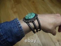 Vintage Navajo Native American Sterling Silver Turquoise Cuff Bracelet