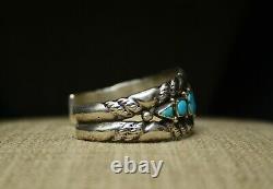 Vintage Navajo Native American Sterling Silver Turquoise Cuff Bracelet