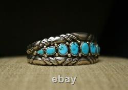 Vintage Navajo Native American Sterling Silver Turquoise Cuff Bracelet