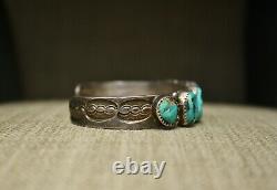 Vintage Navajo Native American Sterling Silver Turquoise Cuff Bracelet