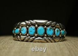 Vintage Navajo Native American Sterling Silver Turquoise Cuff Bracelet