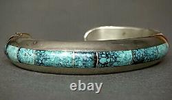 Vintage Navajo Native American Sterling Silver Turquoise Inlay Cuff Bracelet