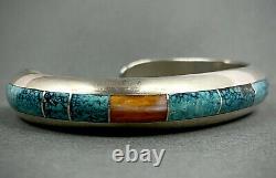 Vintage Navajo Native American Sterling Silver Turquoise Inlay Cuff Bracelet