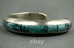 Vintage Navajo Native American Sterling Silver Turquoise Inlay Cuff Bracelet