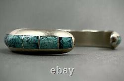 Vintage Navajo Native American Sterling Silver Turquoise Inlay Cuff Bracelet