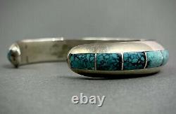 Vintage Navajo Native American Sterling Silver Turquoise Inlay Cuff Bracelet