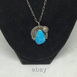 Vintage Navajo Native American Tom Willeto Signed Silver & Turquoise Necklace