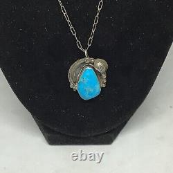 Vintage Navajo Native American Tom Willeto Signed Silver & Turquoise Necklace