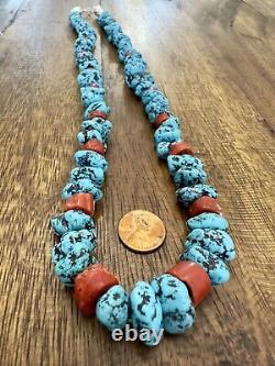 Vintage Navajo Native American Turquoise And Coral Necklace